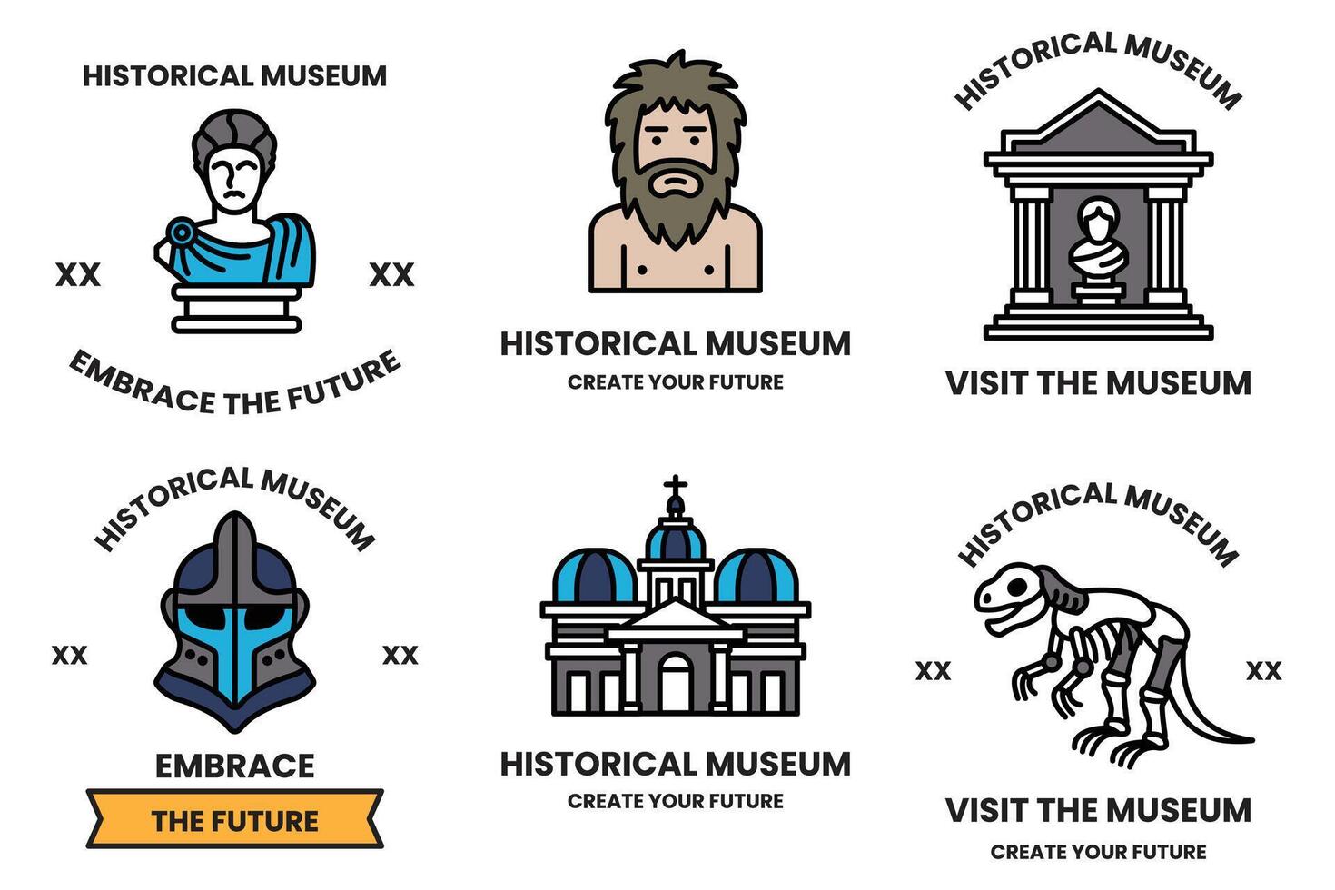 A set of different historical museum badges vector