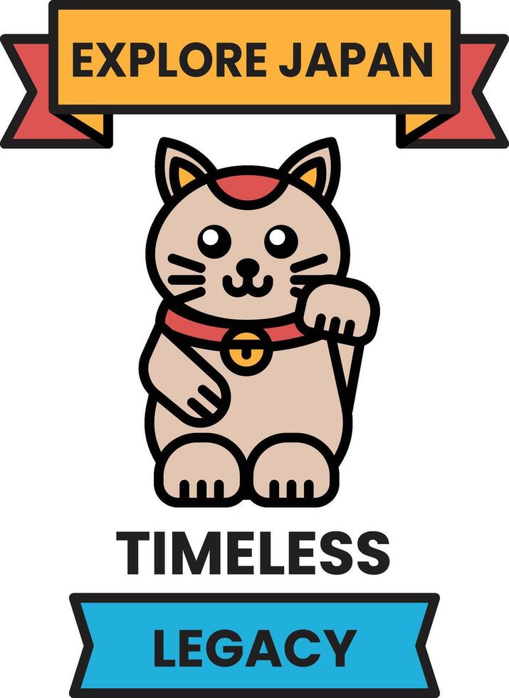 A cat is sitting on a poster that says Explore Japan and Timeless Legacy vector