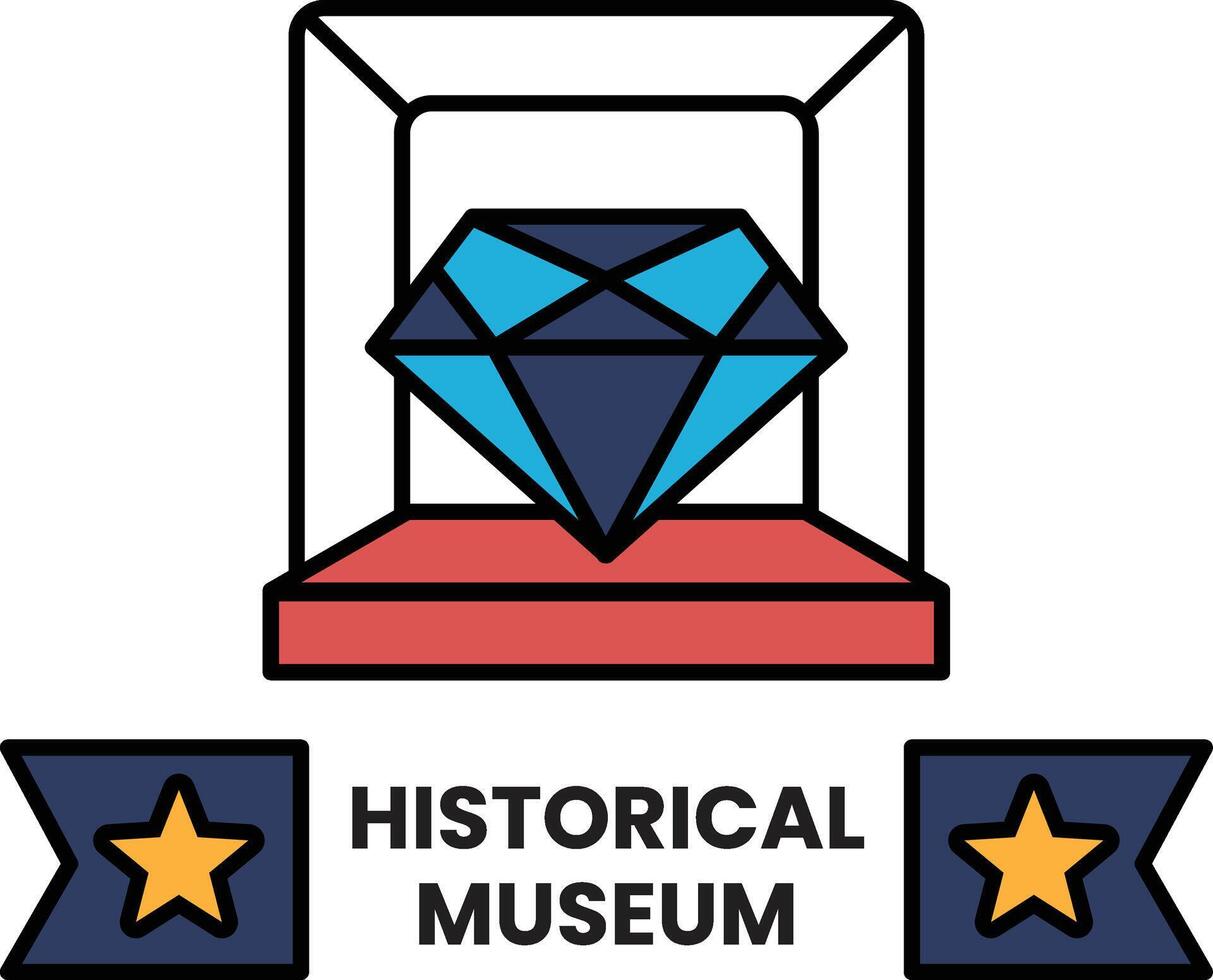 A diamond is displayed in a glass case with a red carpet vector