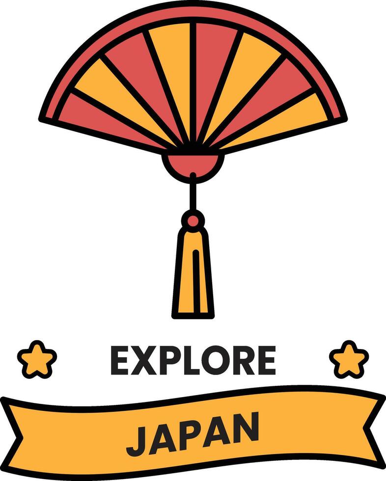 A fan with a red and yellow handle is on a white background vector