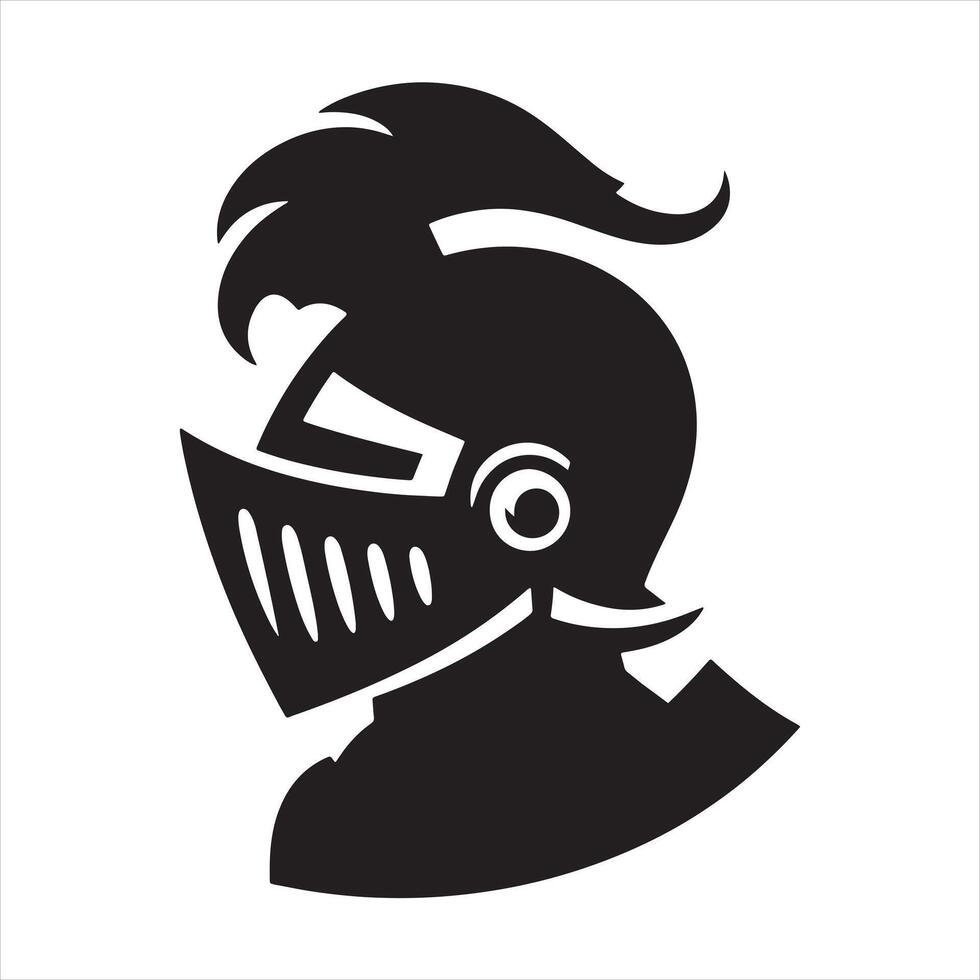 Knight Helmet black silhouette white background vector