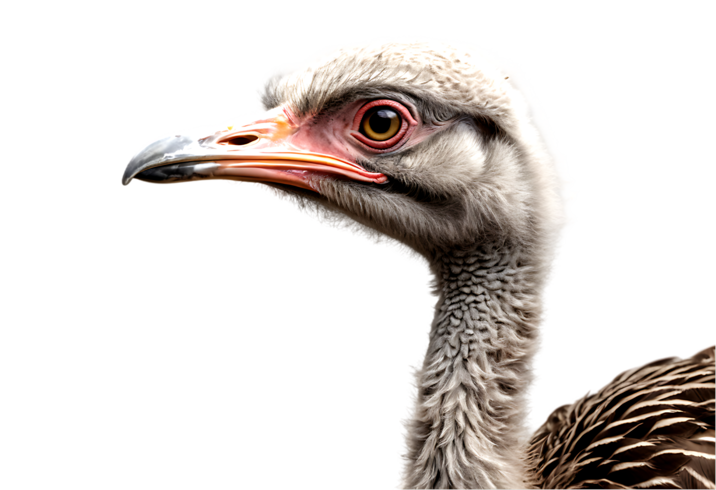 An ostrich with a red beak and long neck png