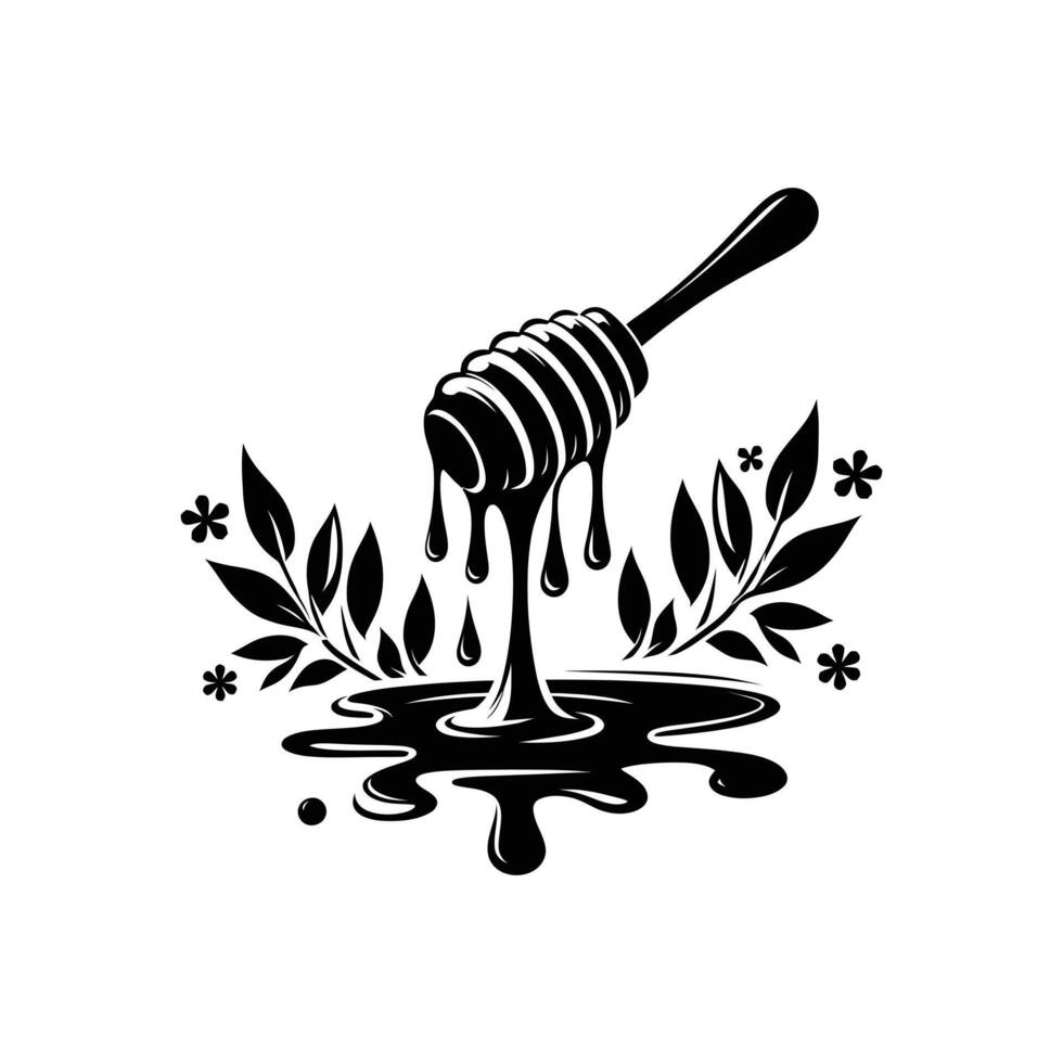 Honey Dipper with Splashing Honey in Artistic Style for Creative Uses vector