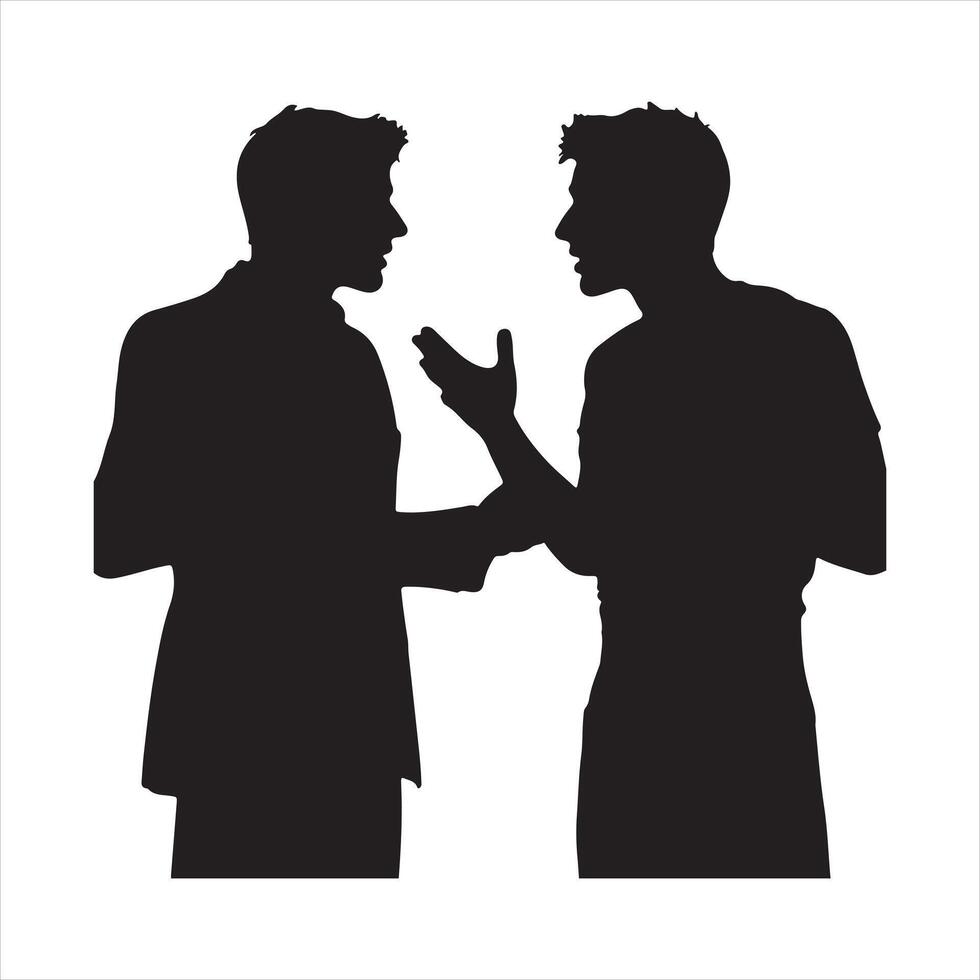 two men making chat silhouette on white background vector
