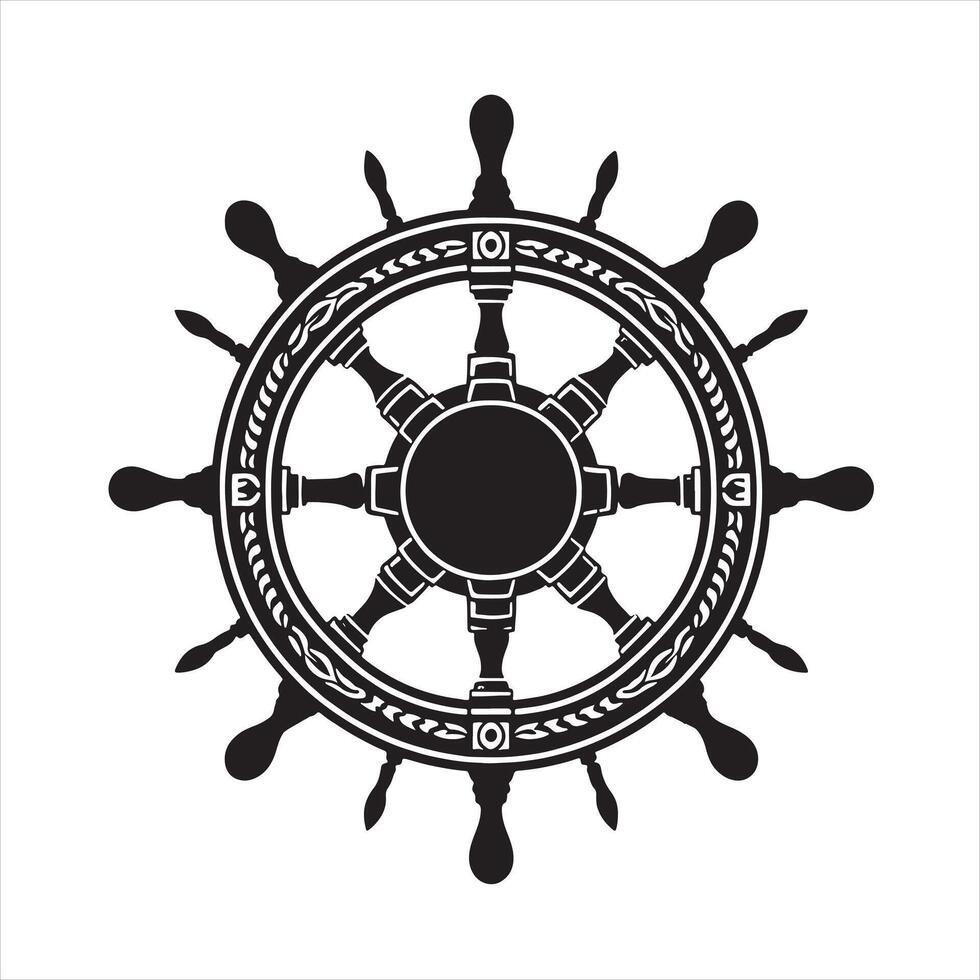 Ship Wheel vintage black silhouette on white background vector