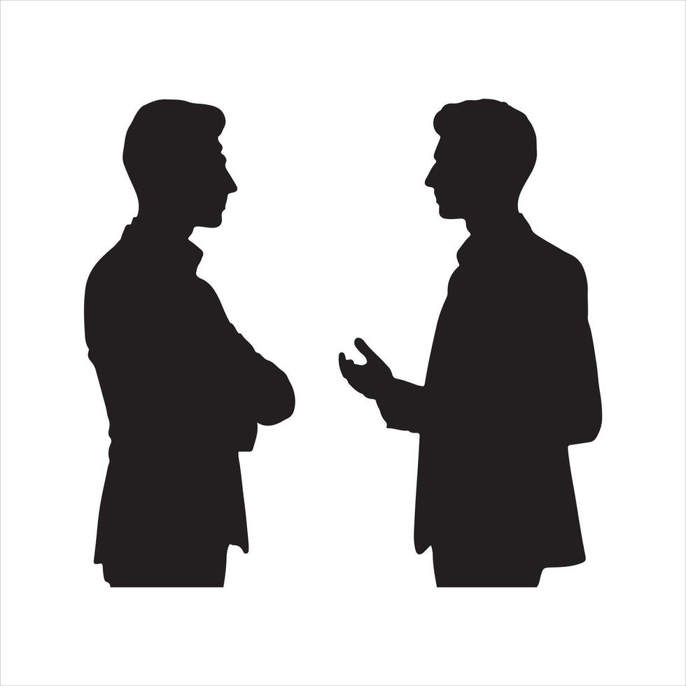 two men making chat black silhouette on white background vector