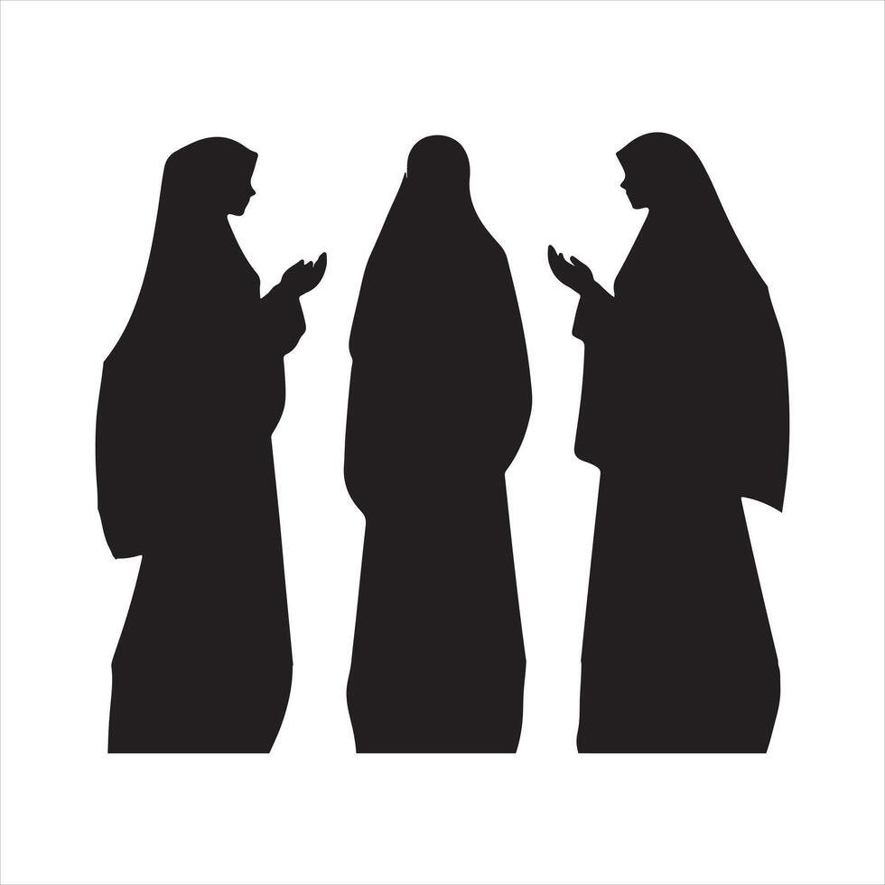 muslim women in long headscarves silhouette vector