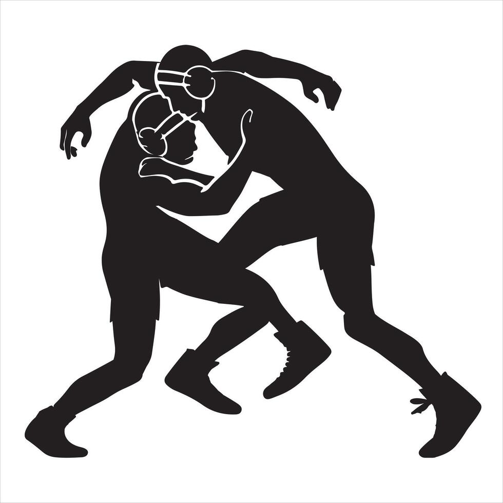 Wrestler fighting silhouette white background vector