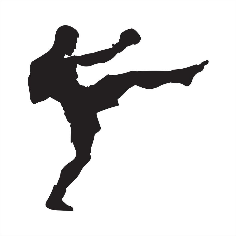 Kickboxer silhouette on white background vector