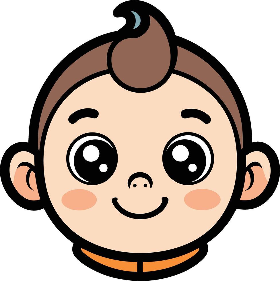 A cartoon baby face with brown hair and eyes vector