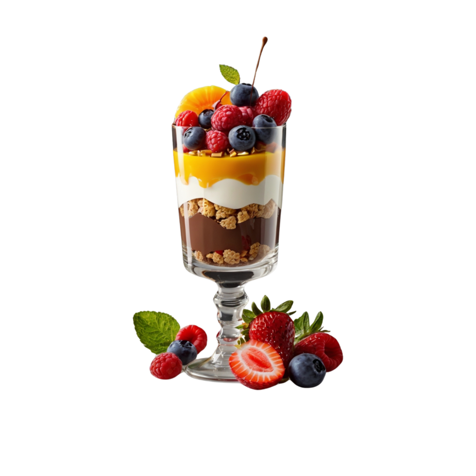A dessert with fruit and nuts in a glass png