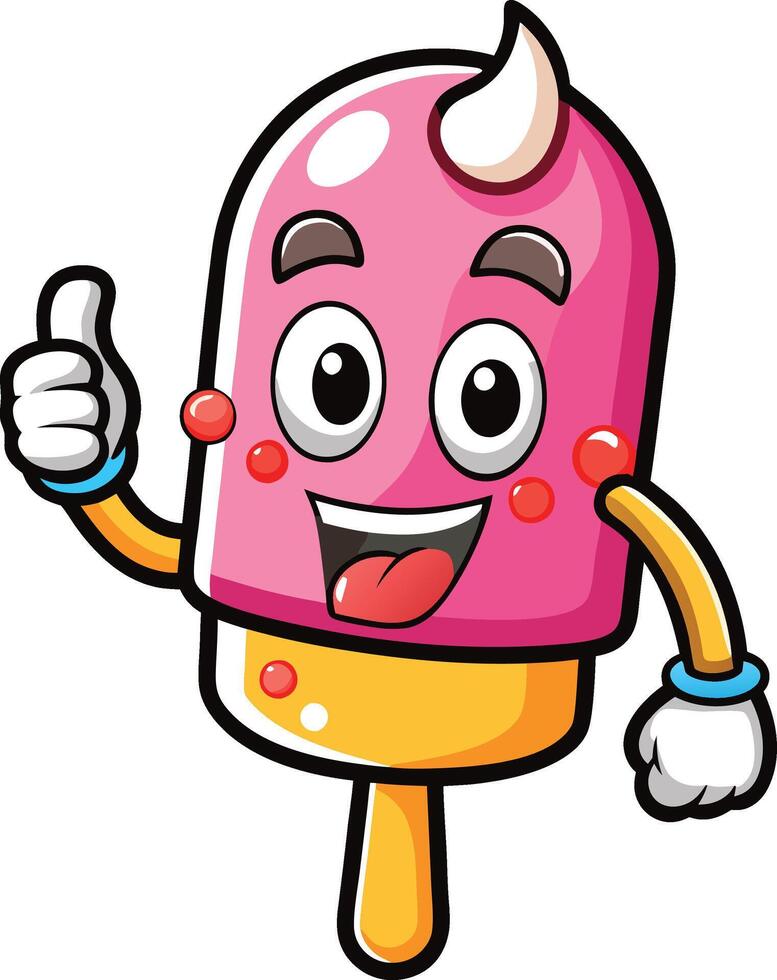 A cartoon ice cream character giving a thumbs up vector
