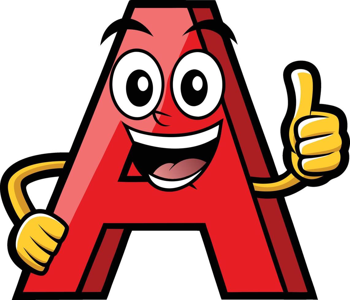 A cartoon letter a character with thumbs up vector
