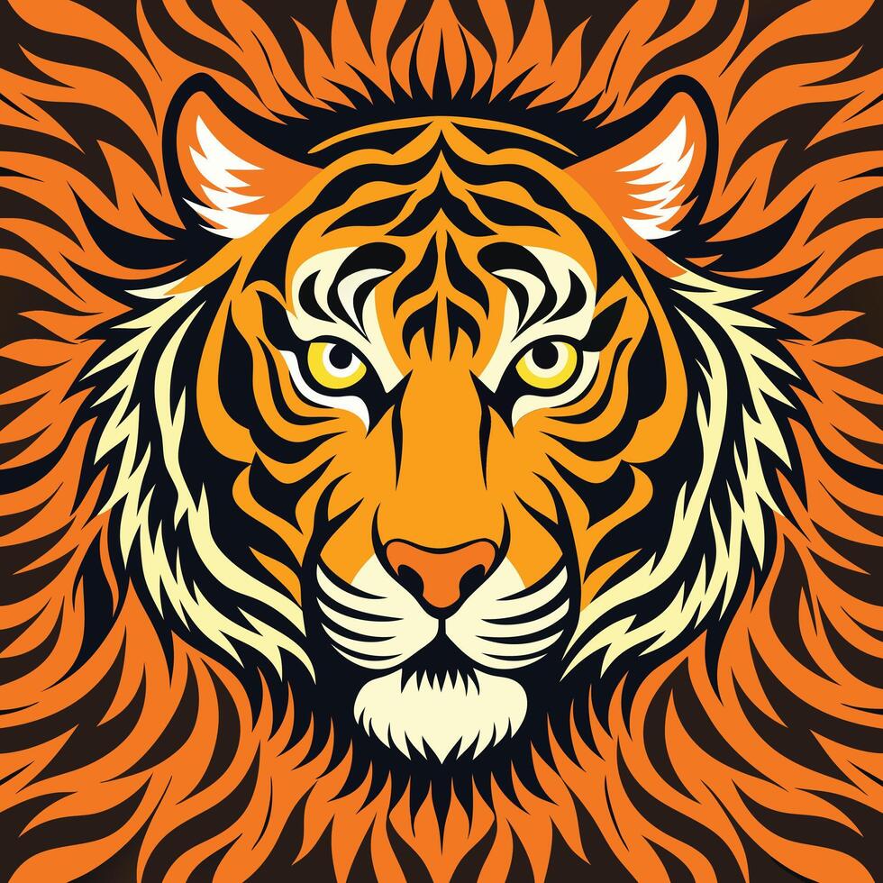 tiger with seamless pattern background design vector