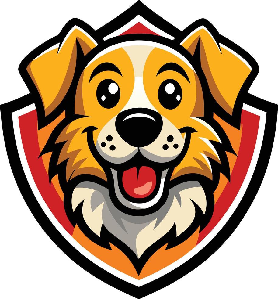 A cartoon dog head on a shield vector
