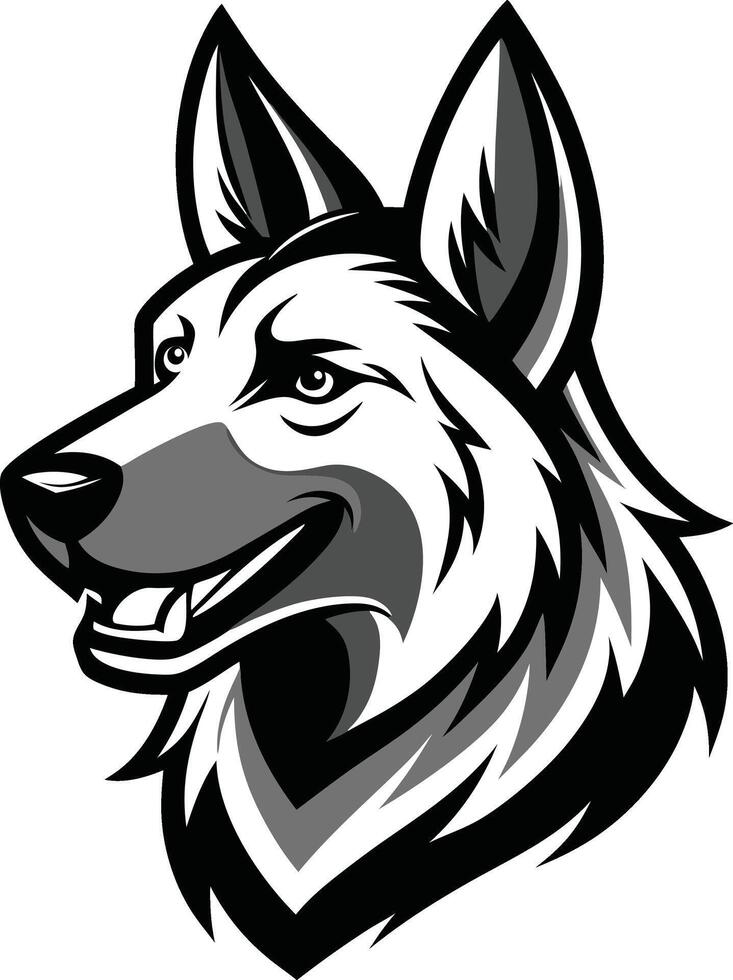 A black and white german shepherd head vector