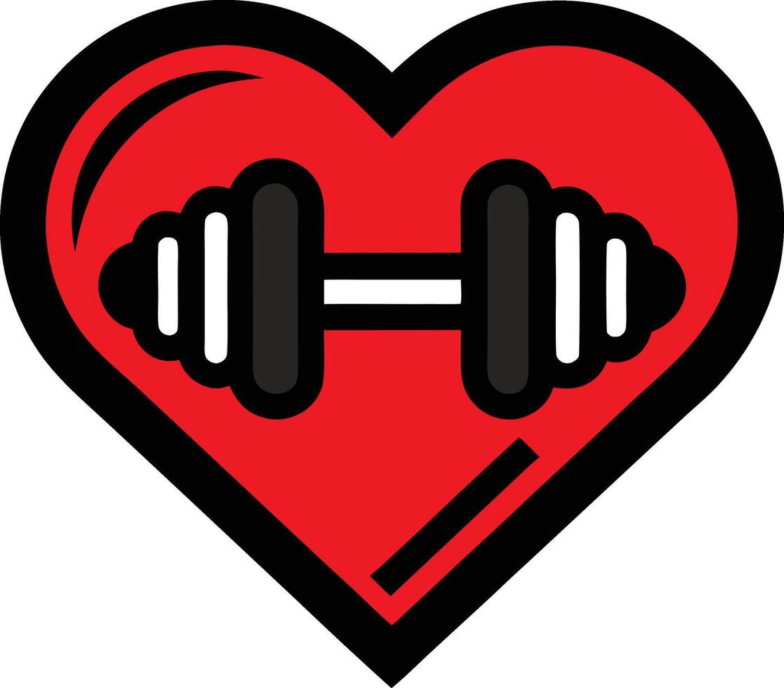 A red heart with a dumbbell. vector