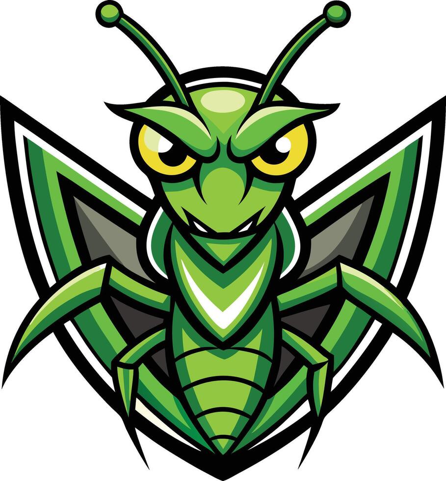 A green insect mascot with a large head and large eyes vector