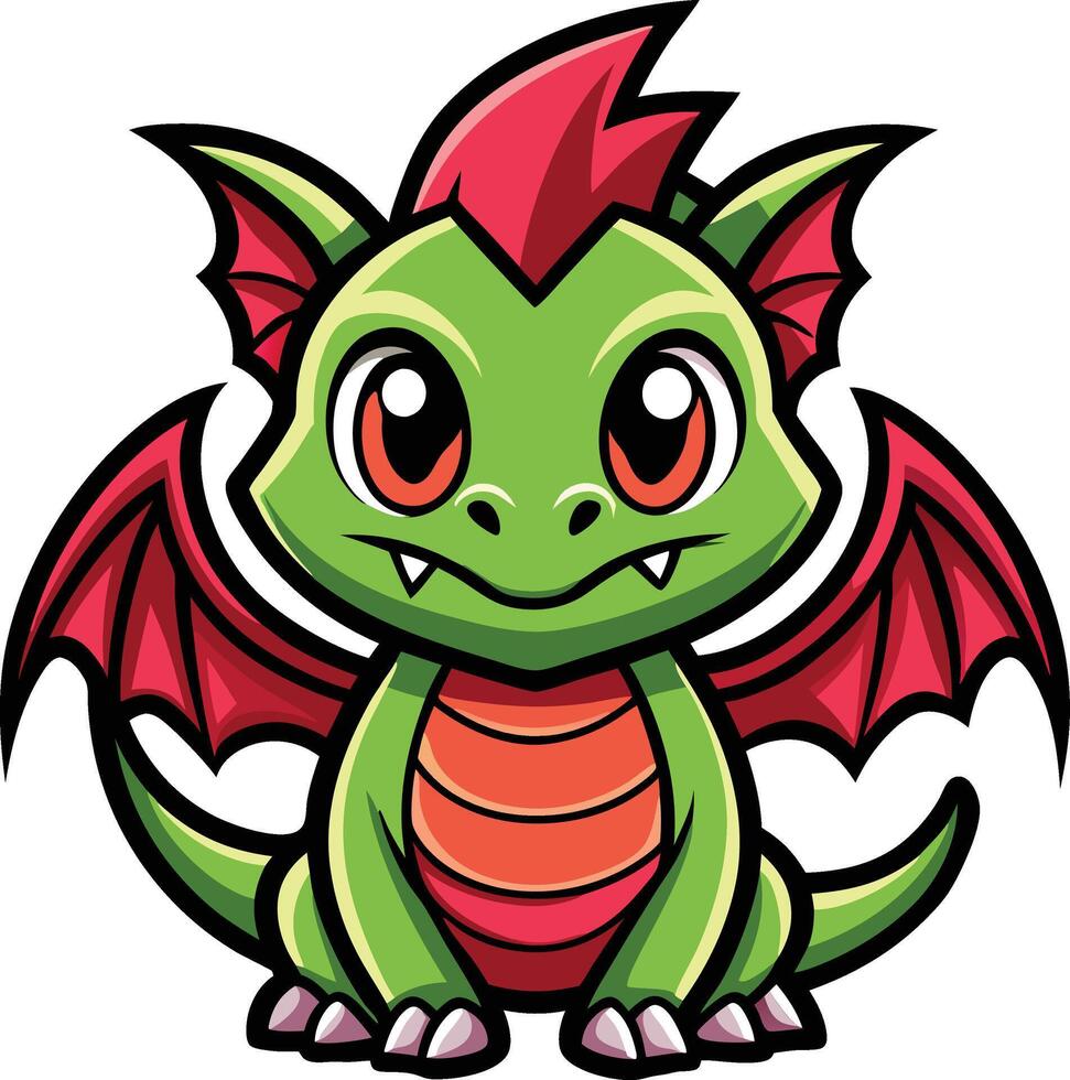 A cartoon dragon with red and green wings vector