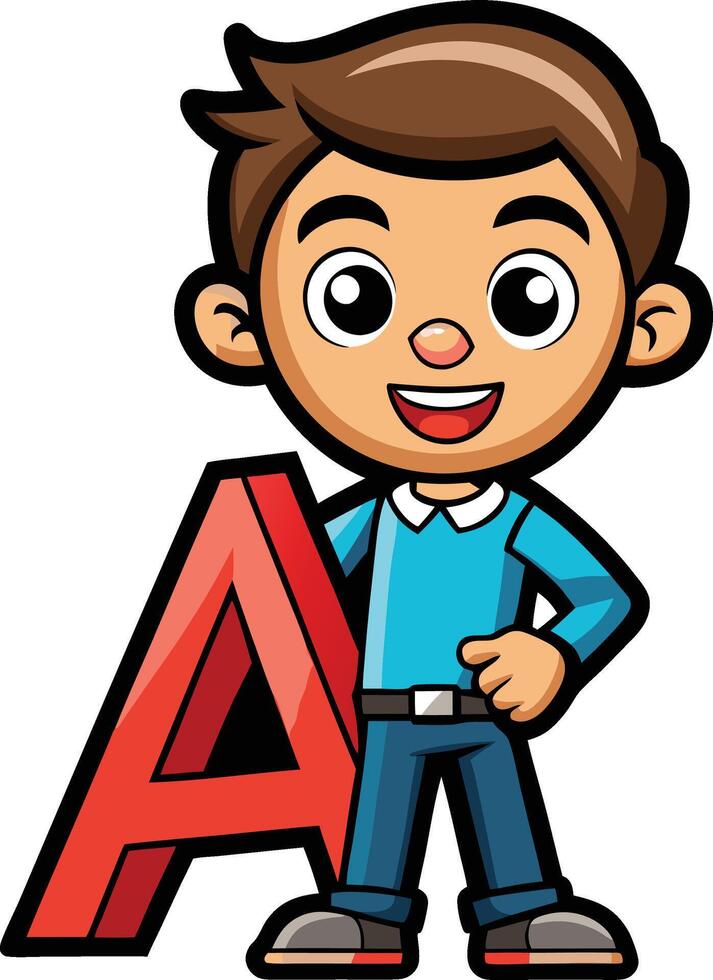 A cartoon boy holding a letter a vector