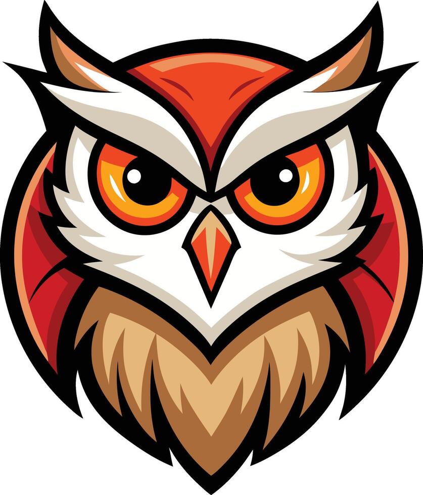 An owl head with orange eyes and red eyes vector