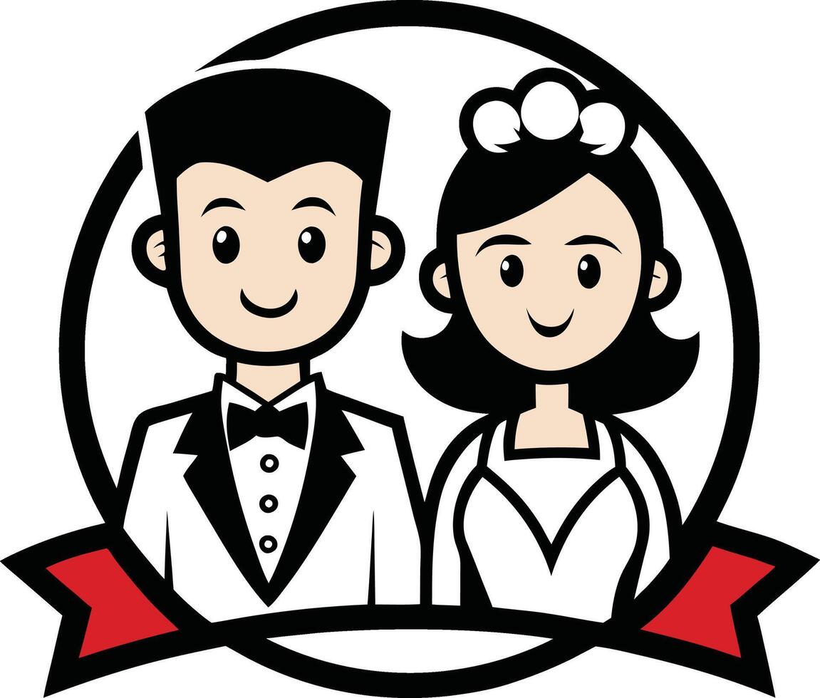 A cartoon couple in wedding attire vector