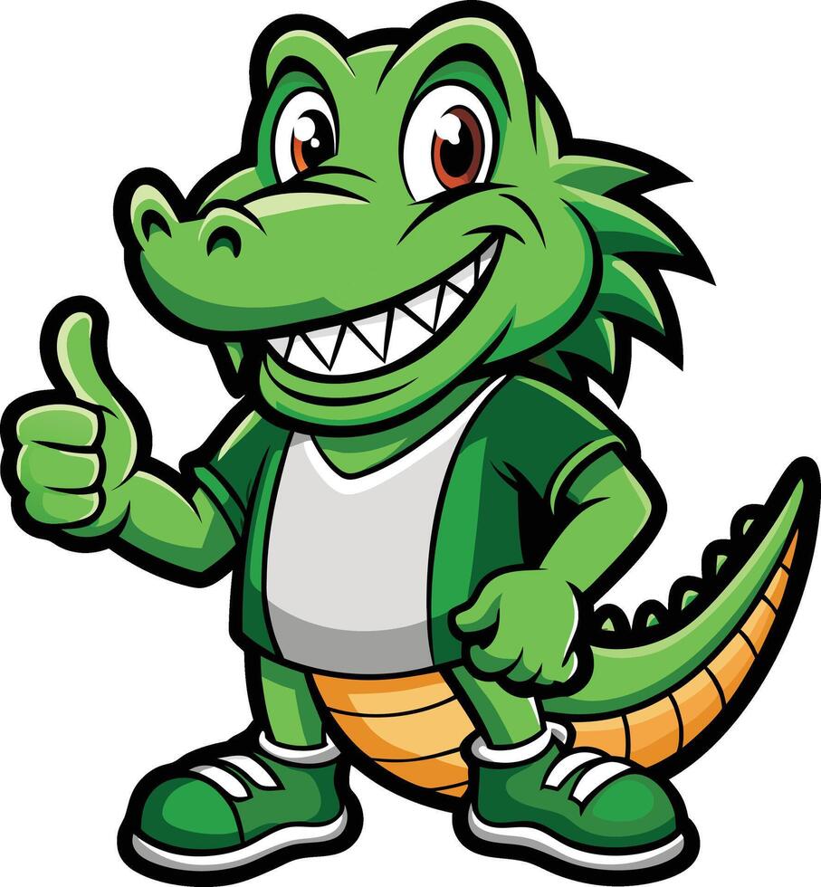 A cartoon alligator mascot giving a thumbs up vector