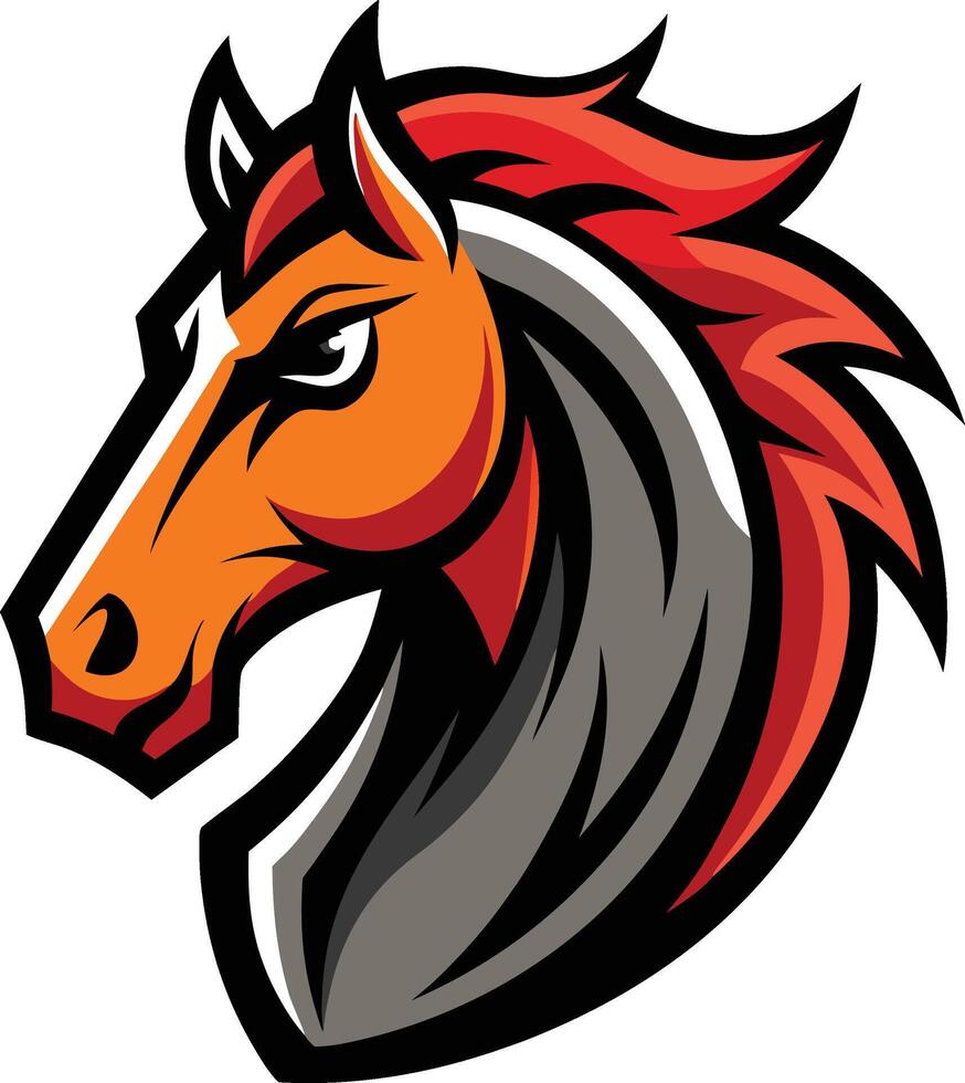 A horse head with a red and black mane vector