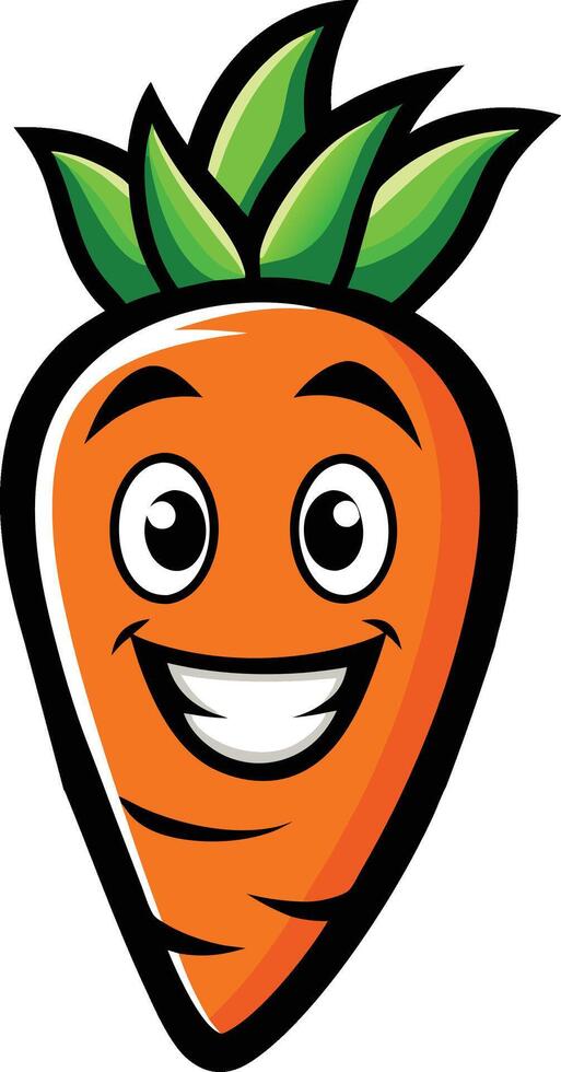 Cartoon carrot with a smile and green leaves vector