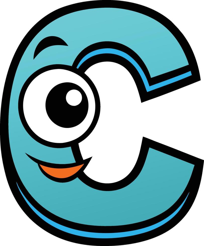 A cartoon blue letter c with eyes and a smile vector