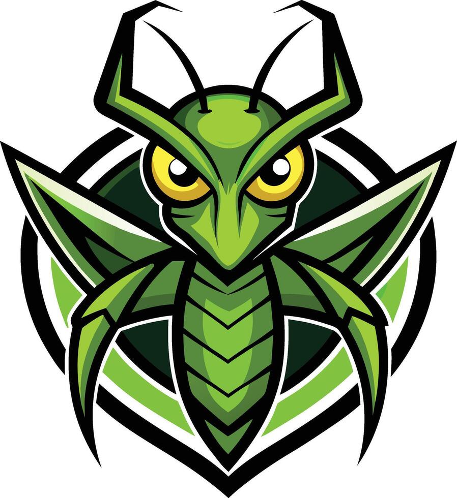 A green insect mascot with a large head and yellow eyes vector