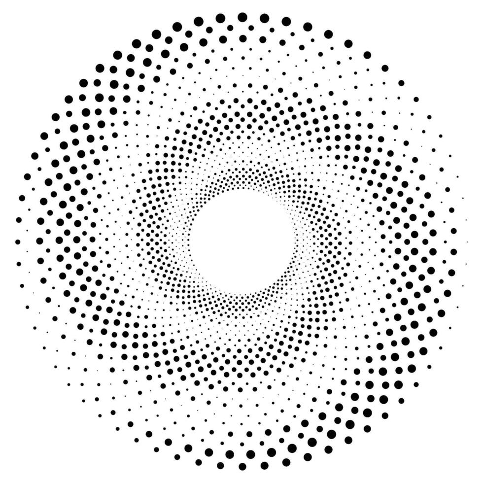 Black round halftone texture. Twisted helix element vector
