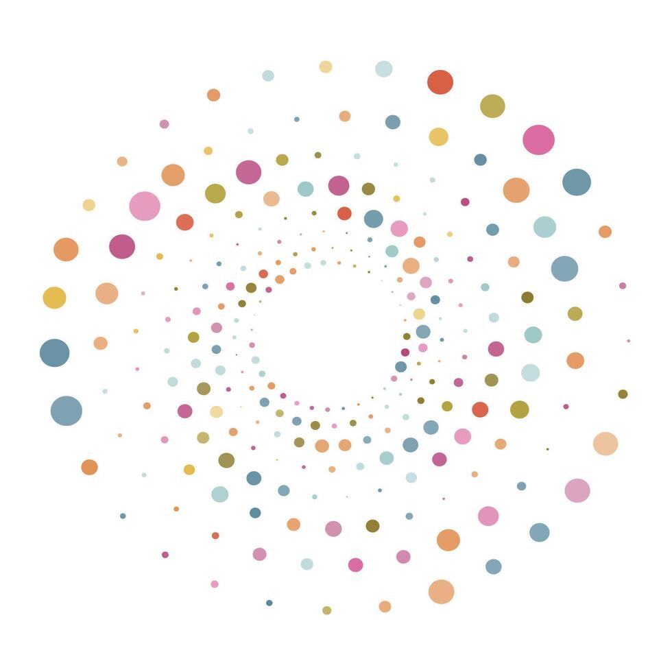 Colorful halftone round element, radial halftone tornado vector