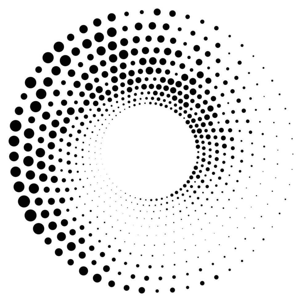 Dotted radial swirl or tornado shape. Gradient circle. Pop art retro style. vector