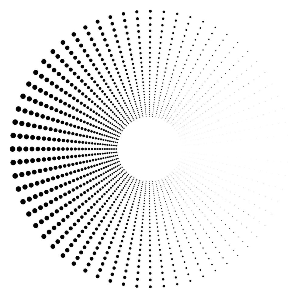 Black round halftone texture. Spiral creating abstract shape vector