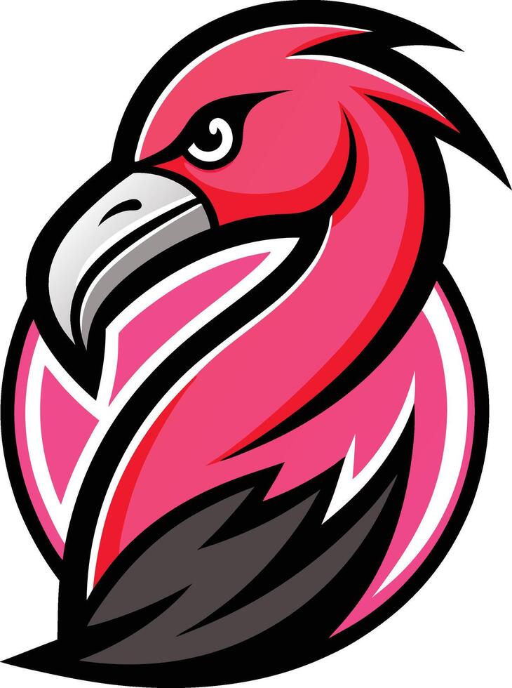 A pink flamingo head with black beak and red feathers vector