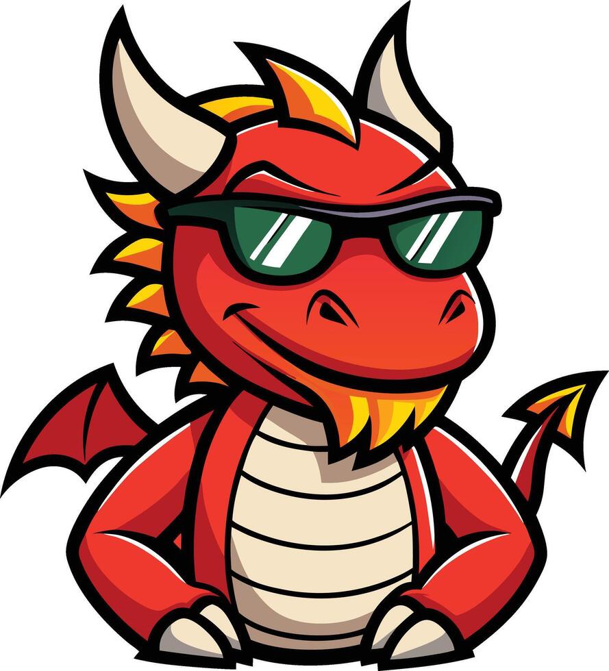 A cartoon dragon wearing sunglasses and holding a glass vector