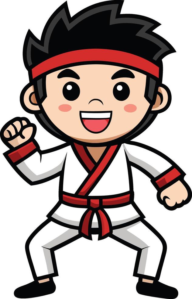 Cartoon karate man with red belt and black belt vector