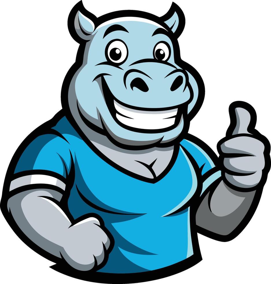 A cartoon hippo mascot giving a thumbs up vector