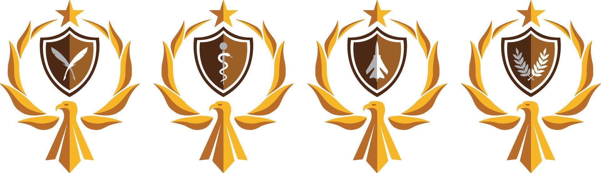 Military Eagle Academy Badge Shape Logo Icon Set Collection vector