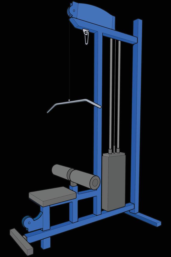 Lat Pull-down Machine illustration. Fitness, cardio, and muscle building machines, equipments set at gym. Workout and training concept. vector