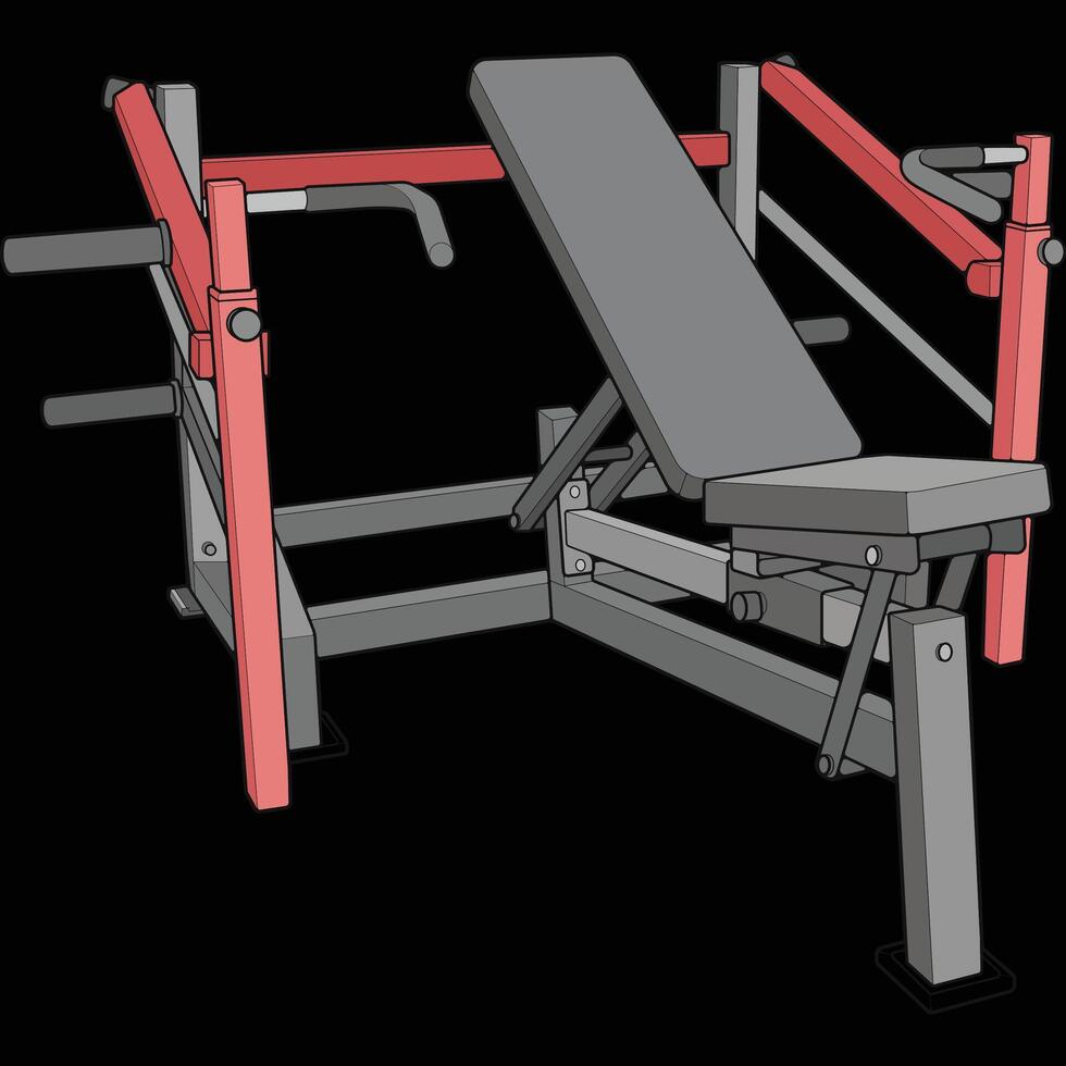 Seated chest press machine. Fitness, cardio, and muscle building machines vector