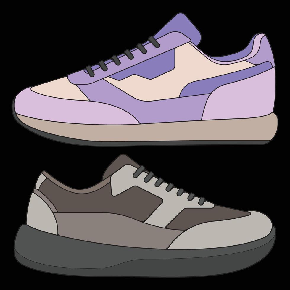 Bundling set sneakers shoes for training, Modern sneakers shoe illustration. Sneakers full color. vector