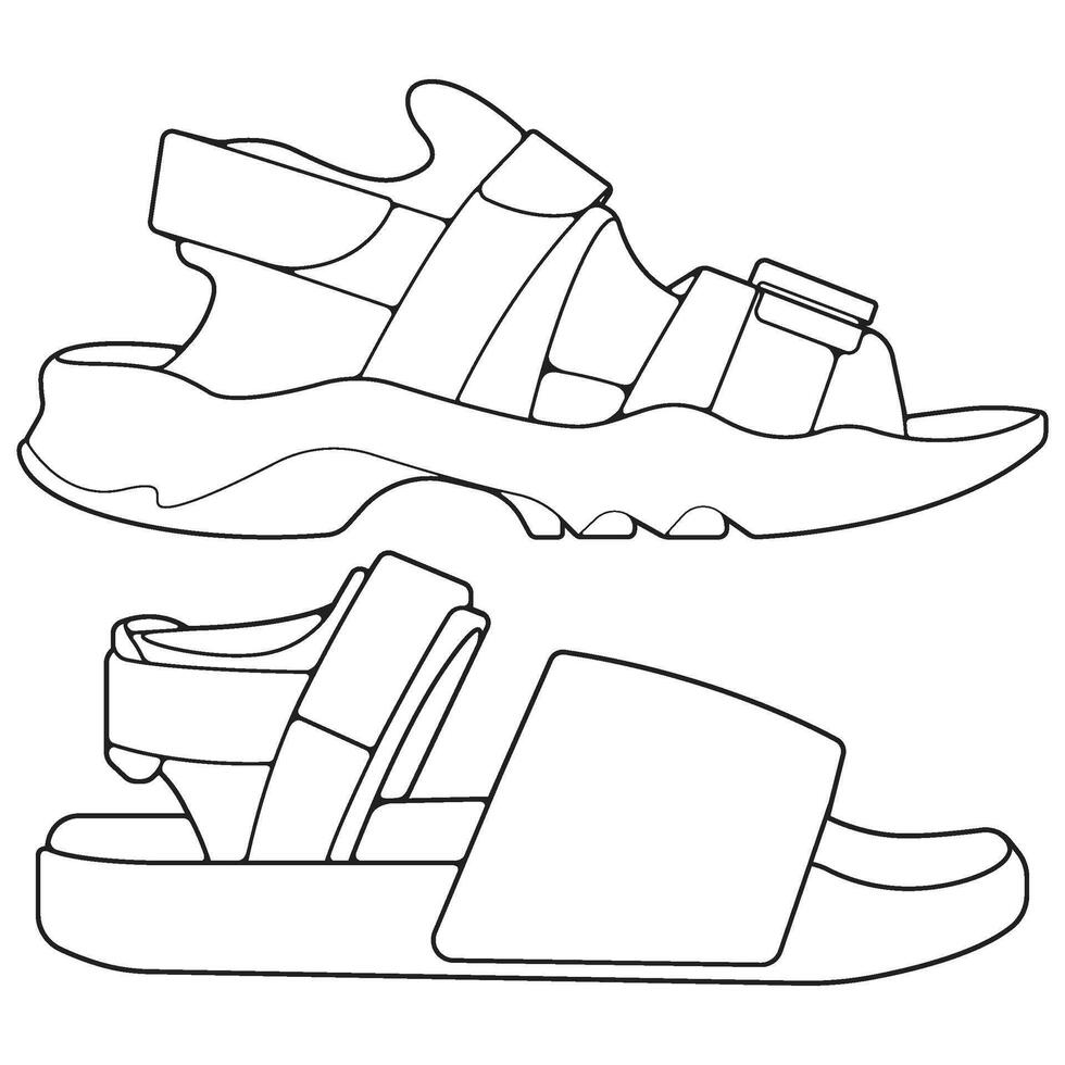 Bundling set line art sandal illustration. Modern shoe of sandal cartoon Isolated. vector