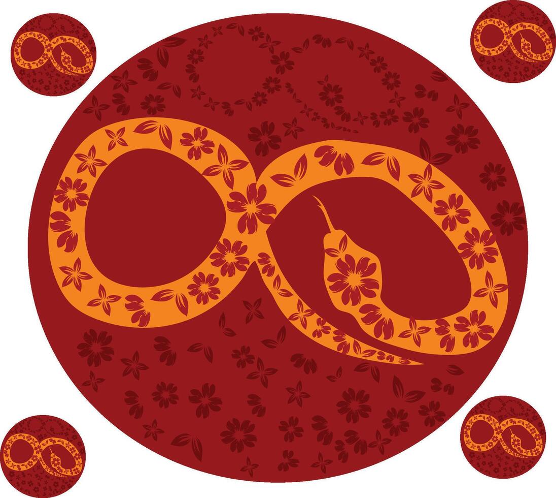 A snake and flowers in a circle vector