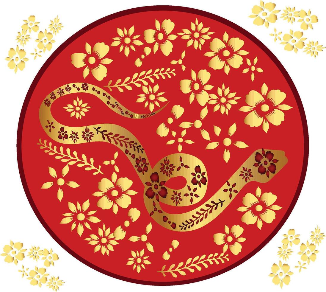 Chinese new year red and gold flower design vector