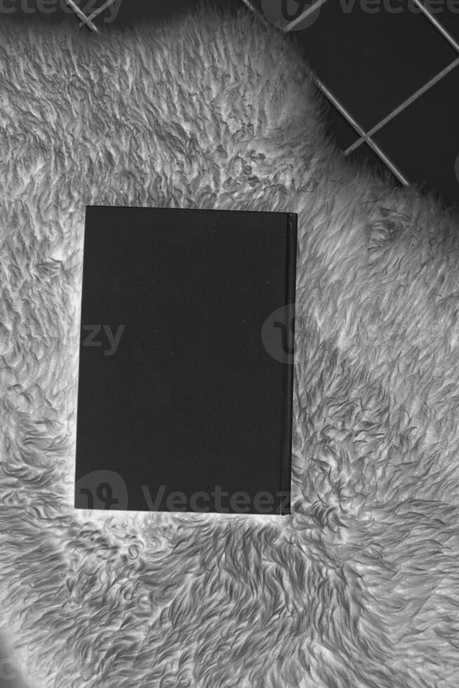 Blank book cover template, book mockup, black and white grayscale negative reversed color mode illustration photo