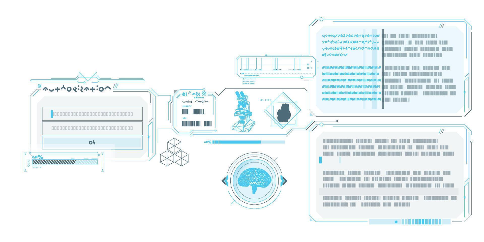 Sci-fi HUD interface for data research. vector