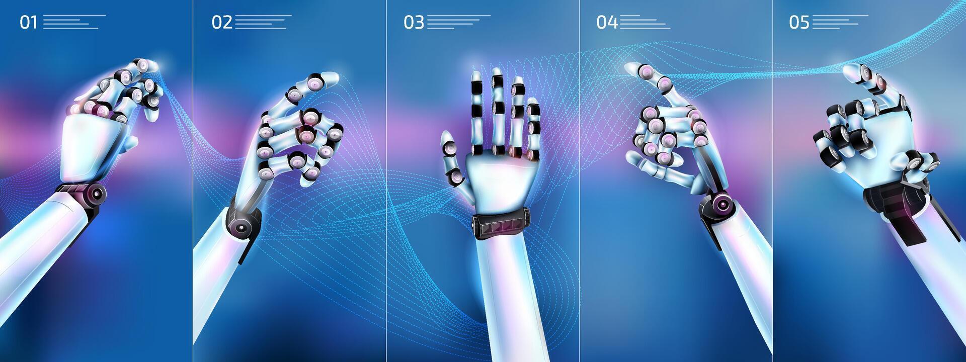 Realistic infographic with robot hand options on an abstract background vector