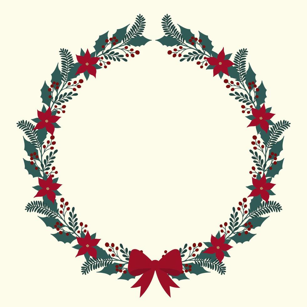 Christmas floral wreath with a bow isolated on light background vector